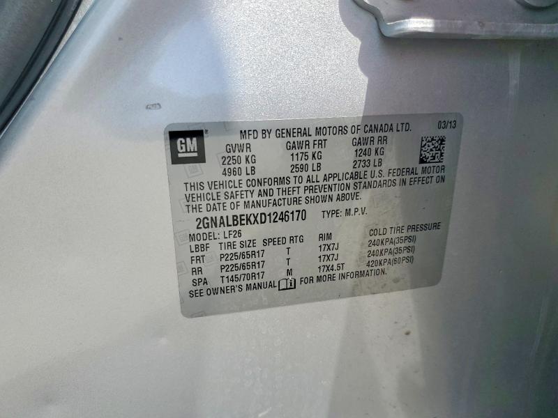 Photo 14 from auction – 2013 CHEVROLET EQUINOX with VIN 2GNALBEKXD1246170