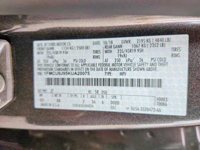 Photo 14 from auction – 2019 FORD ESCAPE with VIN 1FMCU9J95KUA20075