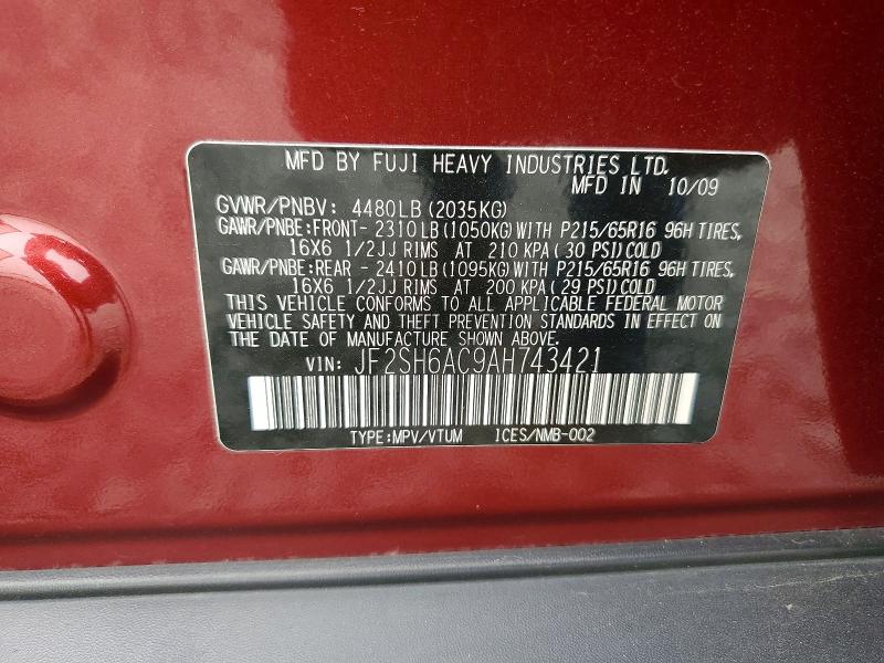 Photo 14 from auction – 2010 SUBARU FORESTER with VIN JF2SH6AC9AH743421