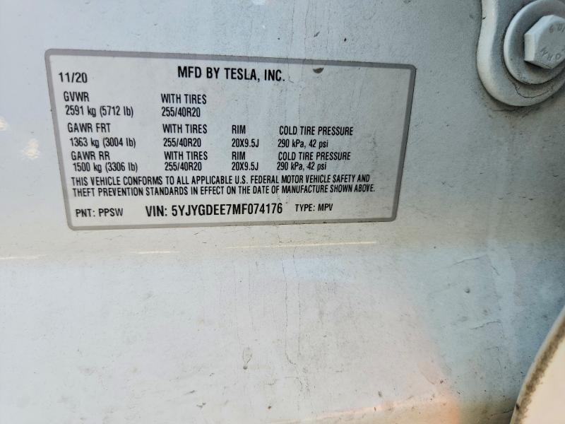 Photo 14 from auction – 2021 TESLA MODEL Y with VIN 5YJYGDEE7MF074176