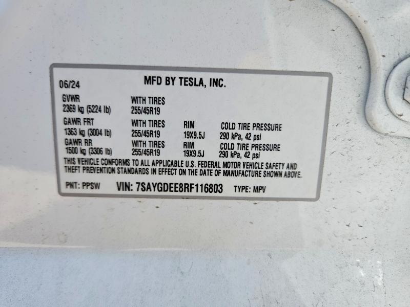 Photo 14 from auction – 2024 TESLA MODEL Y with VIN 7SAYGDEE8RF116803