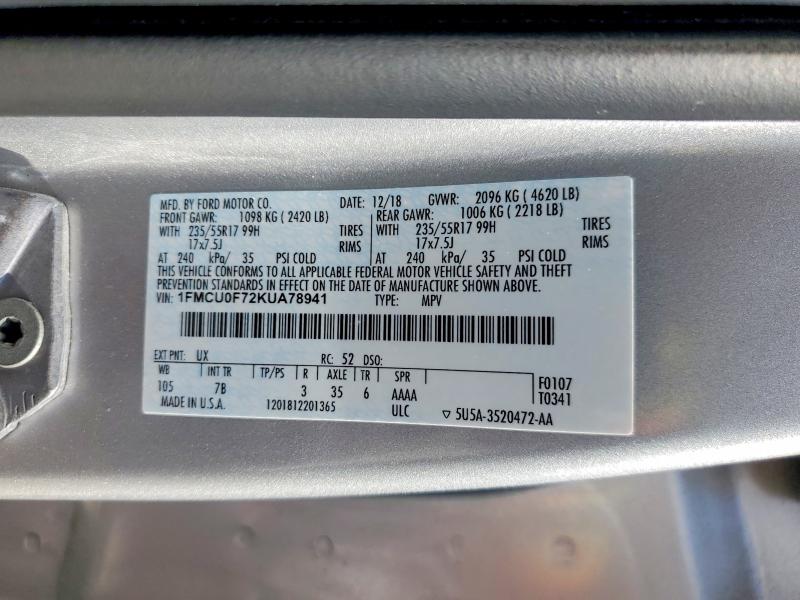 Photo 14 from auction – 2019 FORD ESCAPE with VIN 1FMCU0F72KUA78941