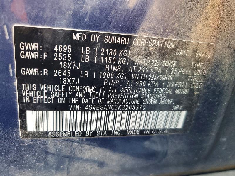 Photo 14 from auction – 2019 SUBARU OUTBACK with VIN 4S4BSANC3K3205370
