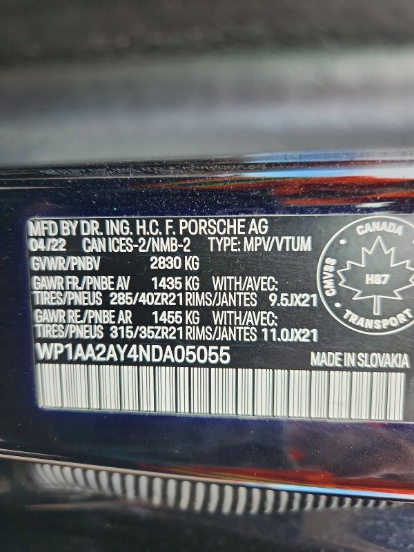 Photo 14 from auction – 2022 PORSCHE CAYENNE with VIN WP1AA2AY4NDA05055