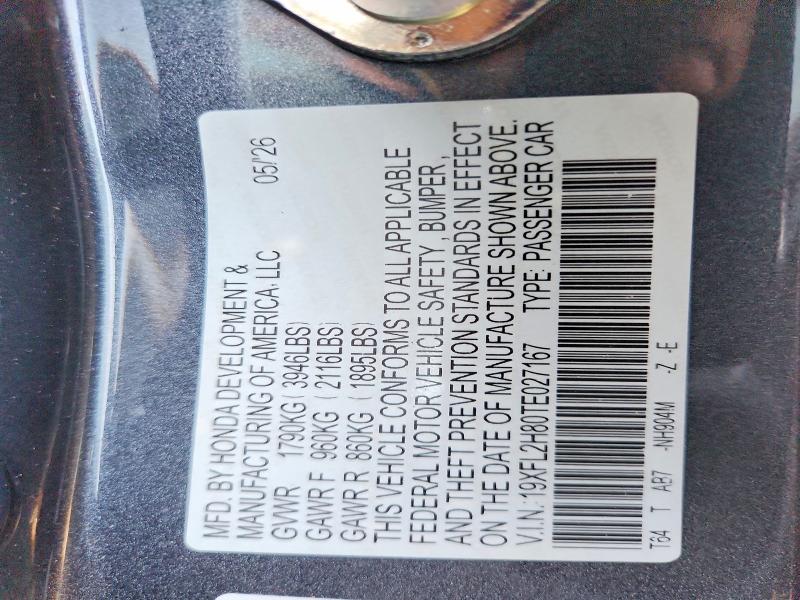 Photo 14 from auction – 2026 HONDA CIVIC with VIN 19XFL2H80TE027167