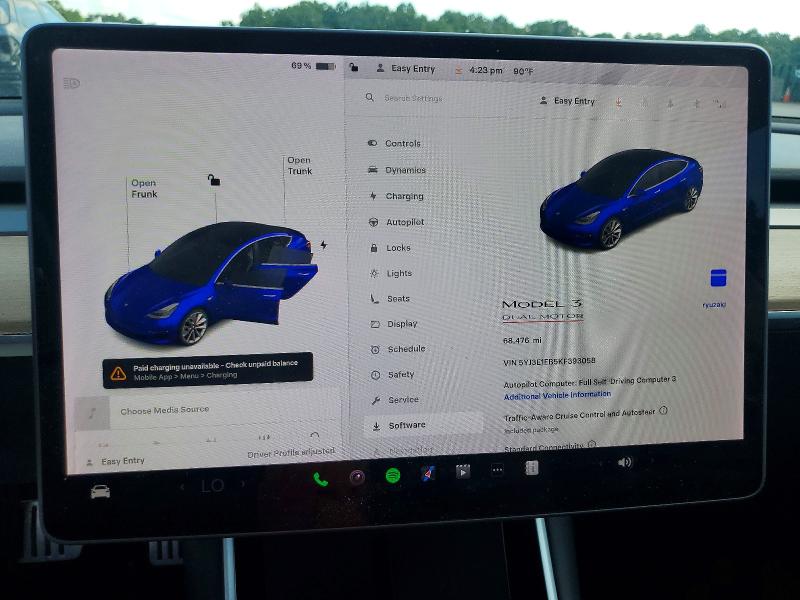 Photo 9 from auction – 2019 TESLA MODEL 3 with VIN 5YJ3E1EB5KF393058