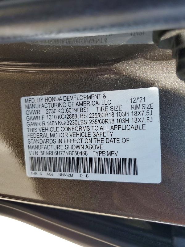 Photo 14 from auction – 2022 HONDA ODYSSEY with VIN 5FNRL6H77NB050468