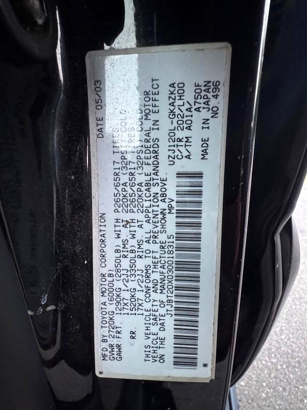 Photo 14 from auction – 2003 LEXUS GX with VIN JTJBT20X030018315