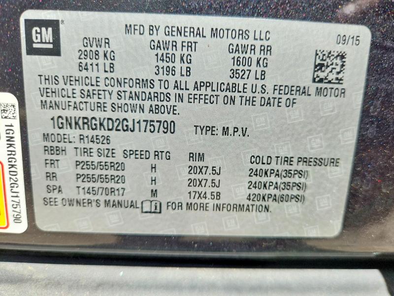 Photo 14 from auction – 2016 CHEVROLET TRAVERSE with VIN 1GNKRGKD2GJ175790