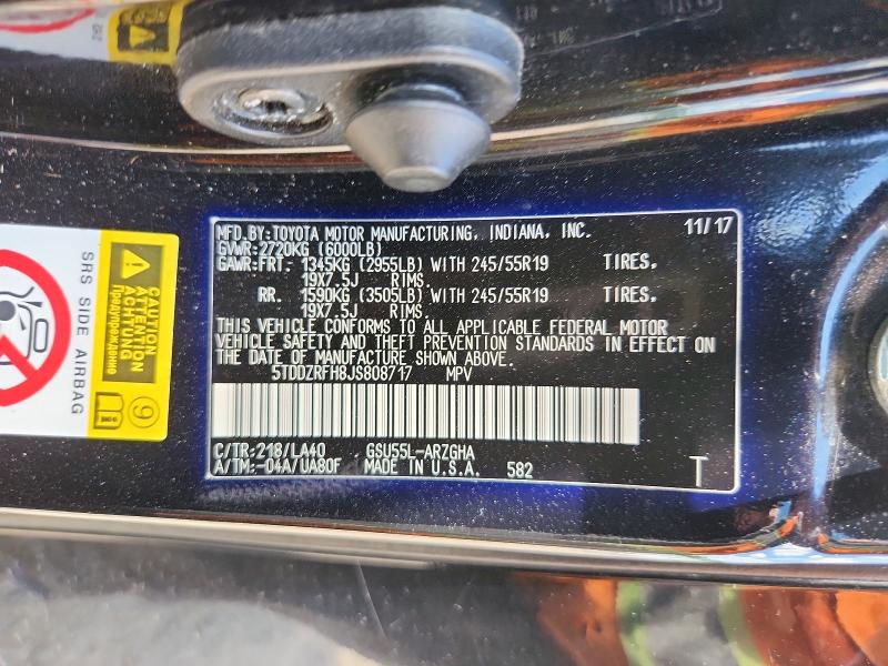 Photo 14 from auction – 2018 TOYOTA HIGHLANDER with VIN 5TDDZRFH8JS808717