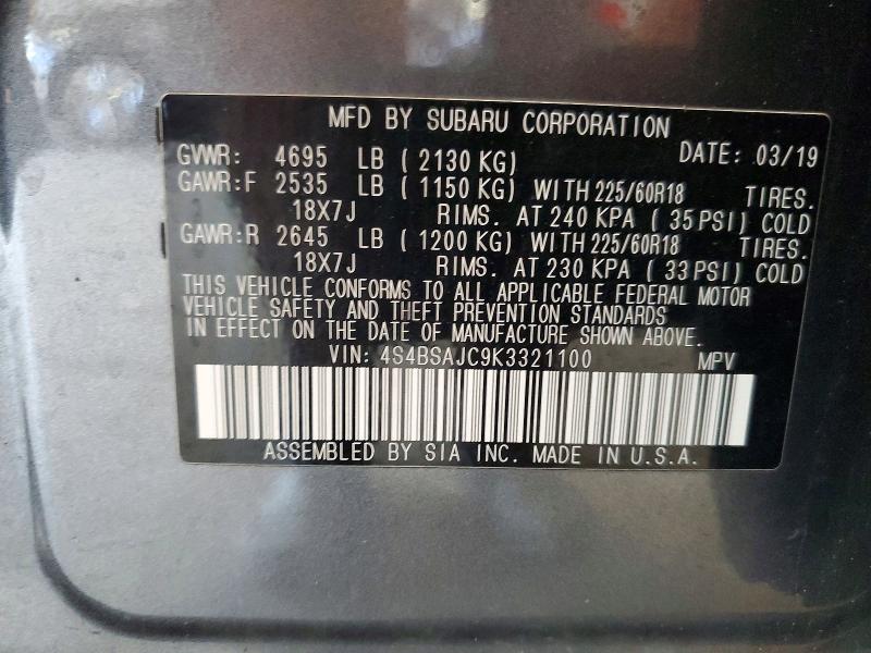 Photo 14 from auction – 2019 SUBARU OUTBACK with VIN 4S4BSAJC9K3321100