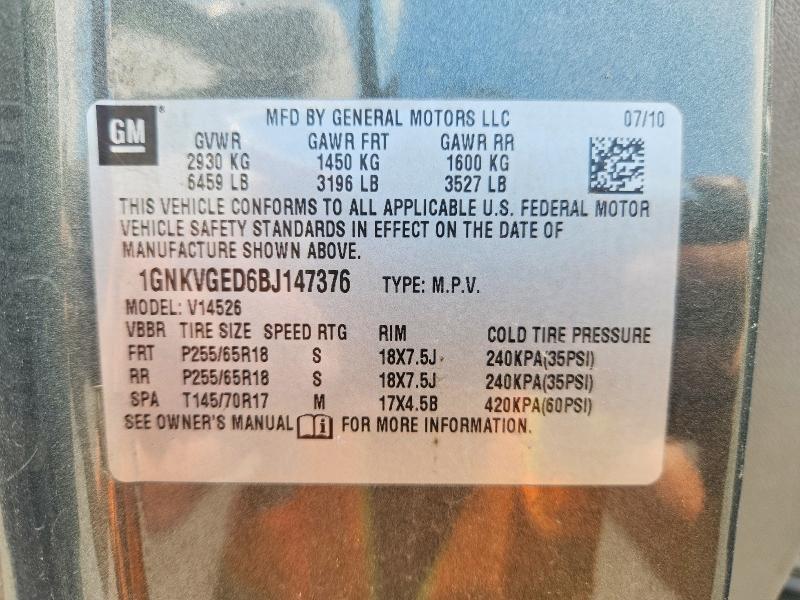 Photo 14 from auction – 2011 CHEVROLET TRAVERSE with VIN 1GNKVGED6BJ147376