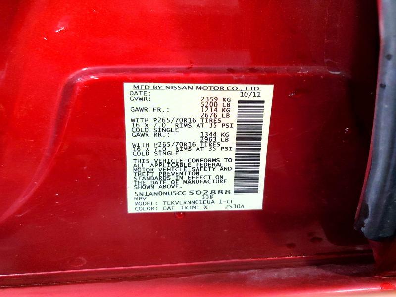 Photo 14 from auction – 2012 NISSAN XTERRA with VIN 5N1AN0NU5CC502888