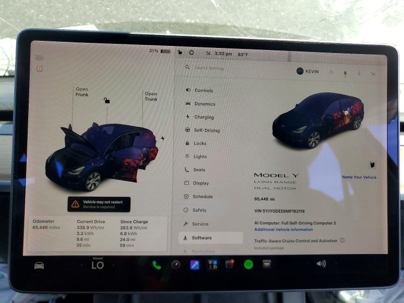 Photo 9 from auction – 2021 TESLA MODEL Y with VIN 5YJYGDEE8MF162119
