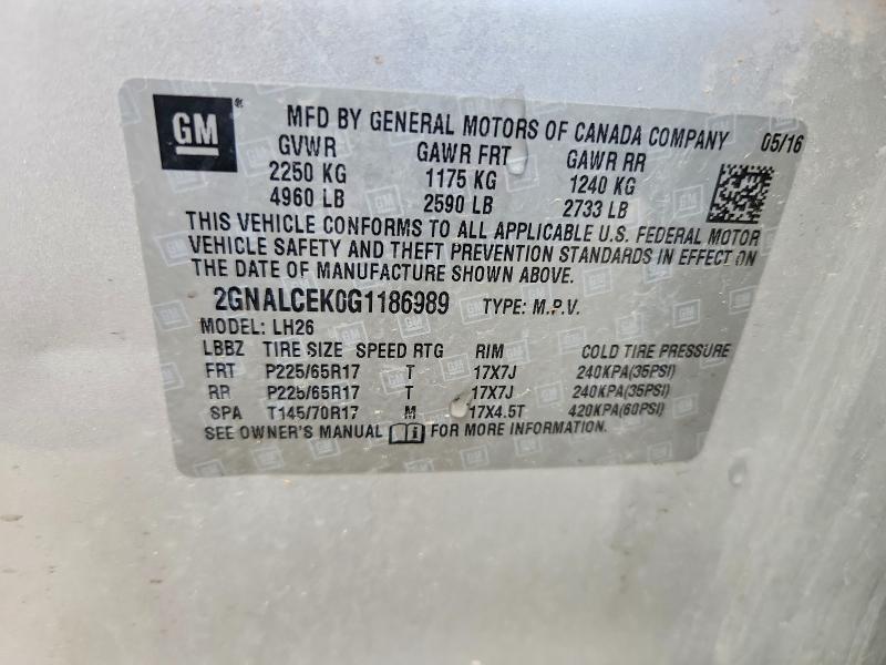 Photo 14 from auction – 2016 CHEVROLET EQUINOX with VIN 2GNALCEK0G1186989