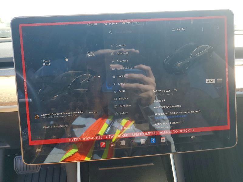 Photo 9 from auction – 2019 TESLA MODEL 3 with VIN 5YJ3E1EA1KF421123
