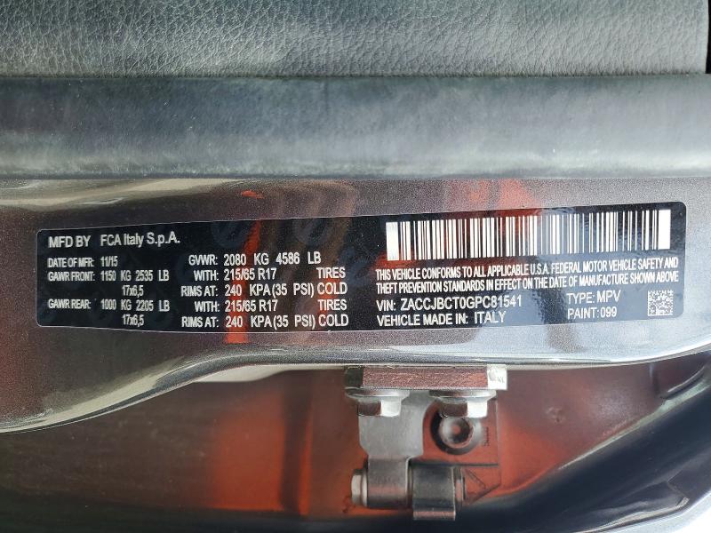 Photo 14 from auction – 2016 JEEP RENEGADE with VIN ZACCJBCT0GPC81541