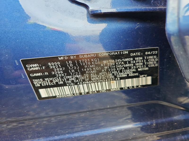Photo 14 from auction – 2022 SUBARU ASCENT with VIN 4S4WMARD0N3433748