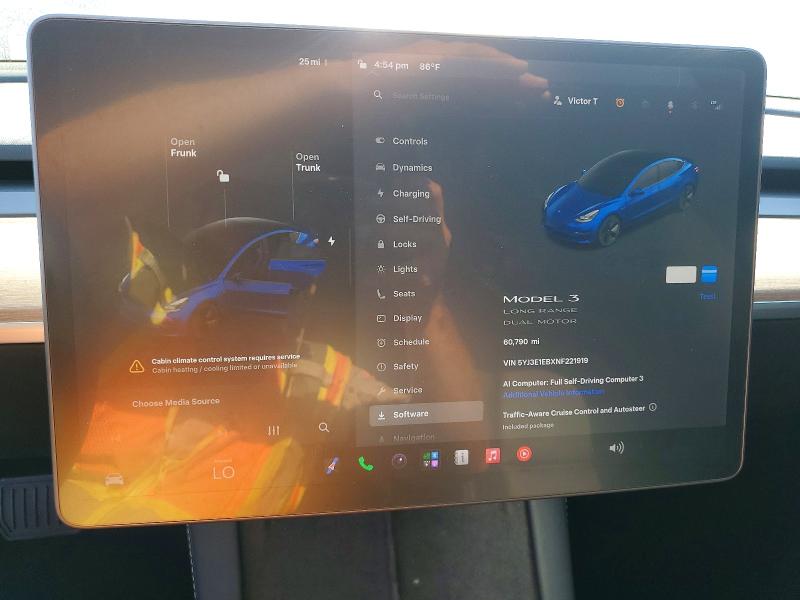 Photo 9 from auction – 2022 TESLA MODEL 3 with VIN 5YJ3E1EBXNF221919