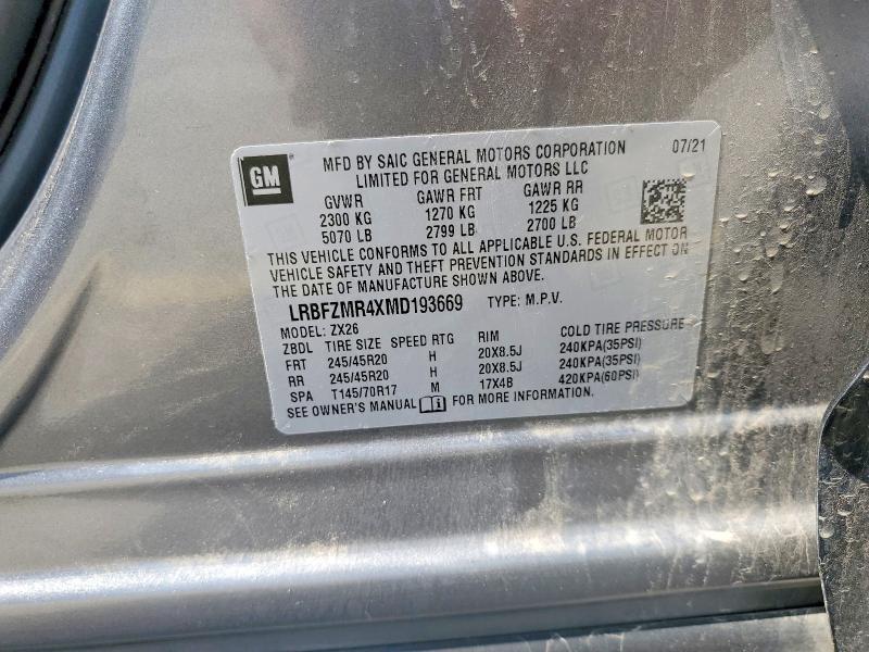 Снимка 14 от търг – 2021 BUICK ENVISION с VIN LRBFZMR4XMD193669