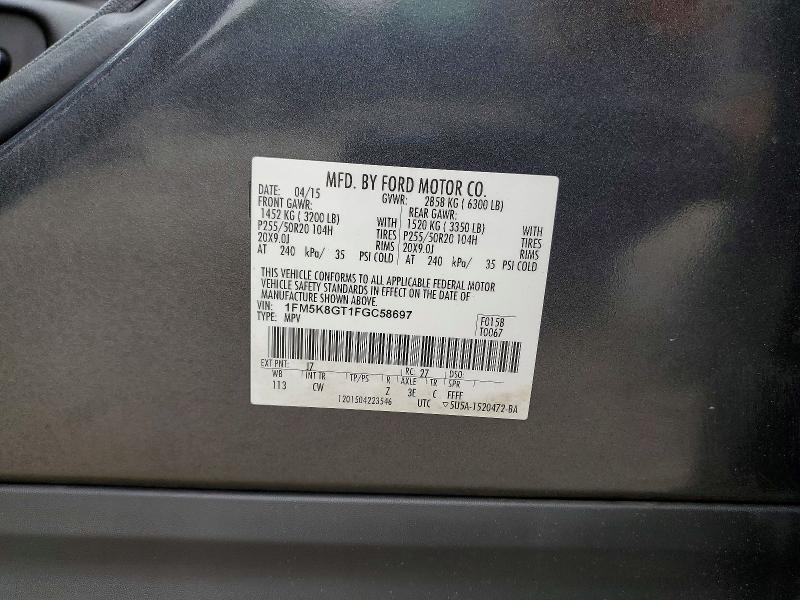 Photo 14 from auction – 2015 FORD EXPLORER with VIN 1FM5K8GT1FGC58697