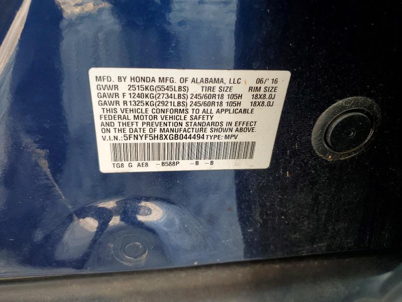 Photo 14 from auction – 2016 HONDA PILOT with VIN 5FNYF5H8XGB044494
