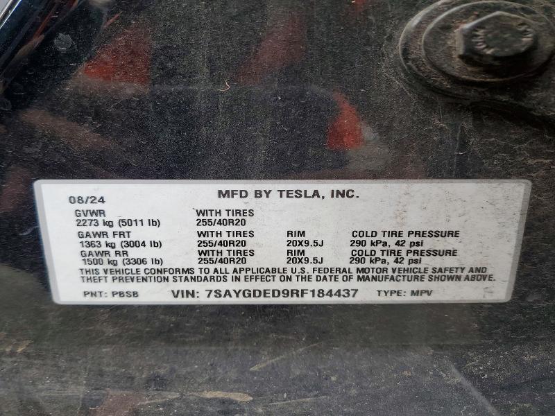 Foto 14 de la subasta – 2024 TESLA MODEL Y con VIN 7SAYGDED9RF184437