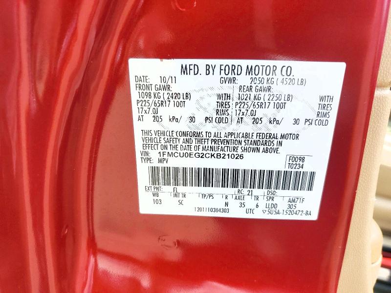 Photo 14 from auction – 2012 FORD ESCAPE with VIN 1FMCU0EG2CKB21026