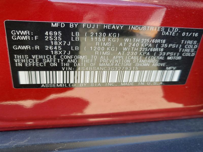 Photo 14 from auction – 2016 SUBARU OUTBACK with VIN 4S4BSANC3G3279315