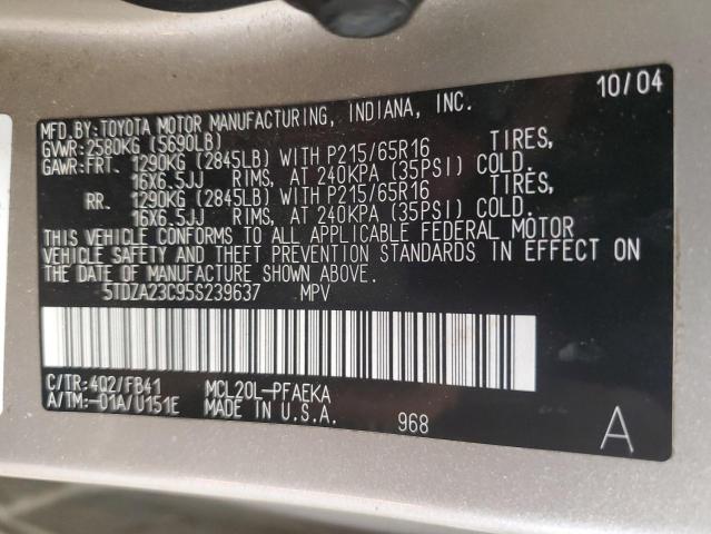 Photo 14 from auction – 2005 TOYOTA SIENNA CE with VIN 5TDZA23C95S239637