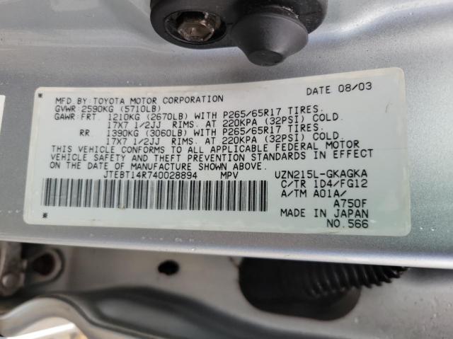Photo 10 from auction – 2004 TOYOTA 4RUNNER SR with VIN JTEBT14R740028894