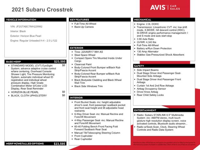 Photo 13 from auction – 2021 SUBARU CROSSTREK with VIN JF2GTABC7MH229982