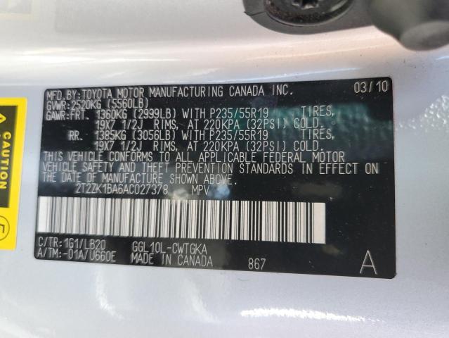 Photo 14 from auction – 2010 LEXUS RX 350 with VIN 2T2ZK1BA6AC027378