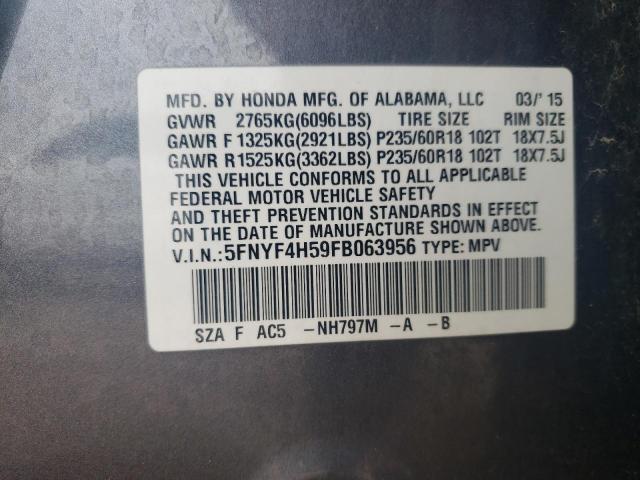 Photo 14 from auction – 2015 HONDA PILOT EXL with VIN 5FNYF4H59FB063956