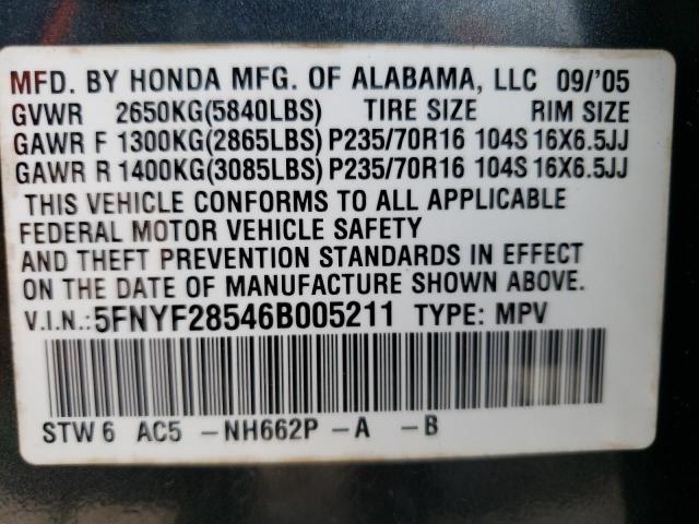Фото 14 с аукциона – 2006 HONDA PILOT EX с VIN 5FNYF28546B005211
