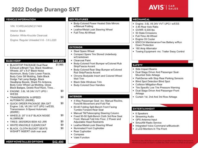 Photo 13 from auction – 2022 DODGE DURANGO SX with VIN 1C4RDJAG2NC217469