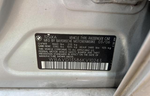 Photo 10 from auction – 2006 BMW 325 XI with VIN WBAVD13586KV10243