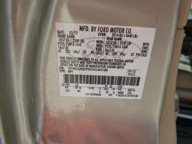 Photo 14 from auction – 2012 FORD ESCAPE XLT with VIN 1FMCU0D70CKC43126