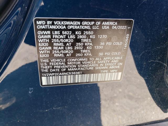 Photo 14 from auction – 2022 VOLKSWAGEN ATLAS SE with VIN 1V2WP2CA6NC536381