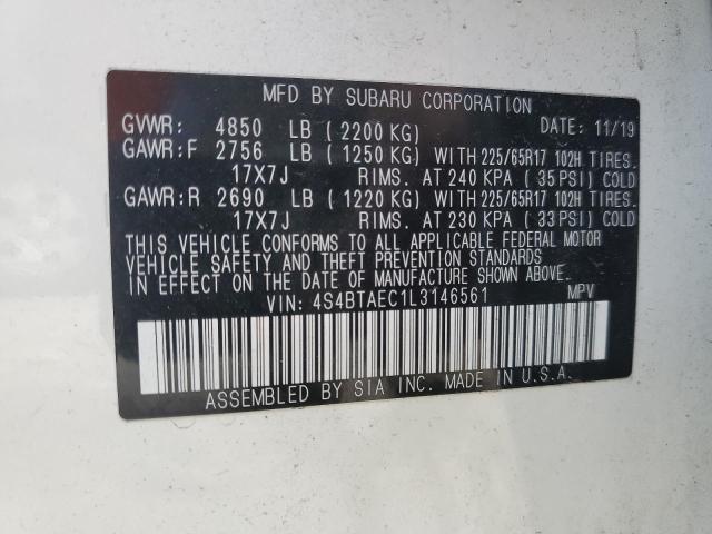 Photo 14 from auction – 2020 SUBARU OUTBACK PR with VIN 4S4BTAEC1L3146561