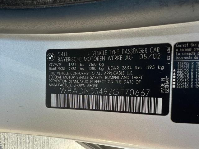 Photo 10 from auction – 2002 BMW 540 I with VIN WBADN53492GF70667