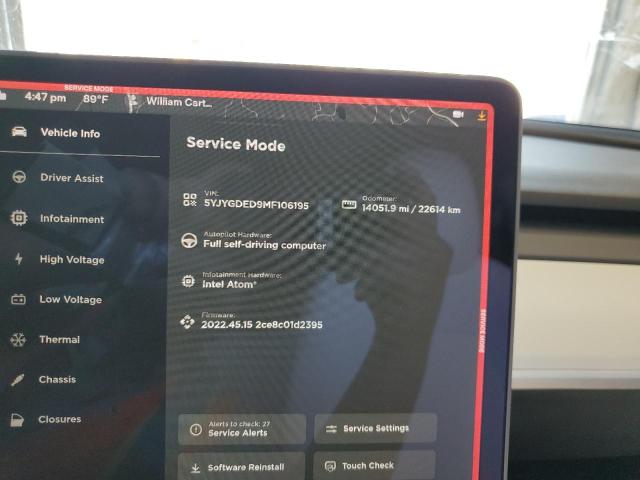 Photo 9 from auction – 2021 TESLA MODEL Y with VIN 5YJYGDED9MF106195