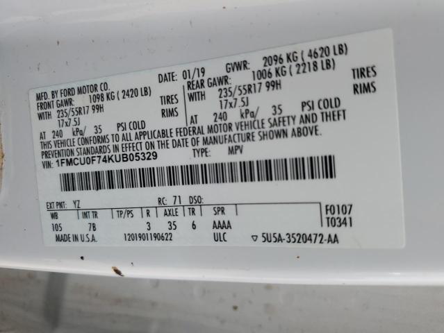 Photo 14 from auction – 2019 FORD ESCAPE S with VIN 1FMCU0F74KUB05329