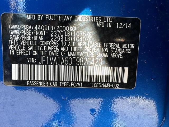 Photo 10 from auction – 2015 SUBARU WRX with VIN JF1VA1A60F9826420