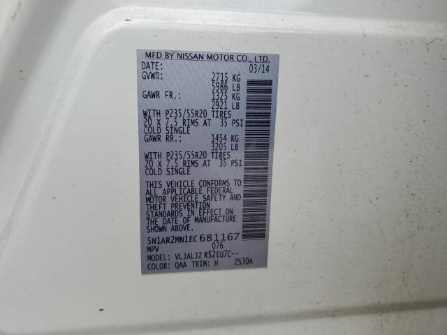 Photo 14 from auction – 2014 NISSAN PATHFINDER with VIN 5N1AR2MN1EC681167