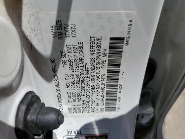 Photo 14 from auction – 2016 HONDA CR-V EXL with VIN 5J6RM4H75GL017478