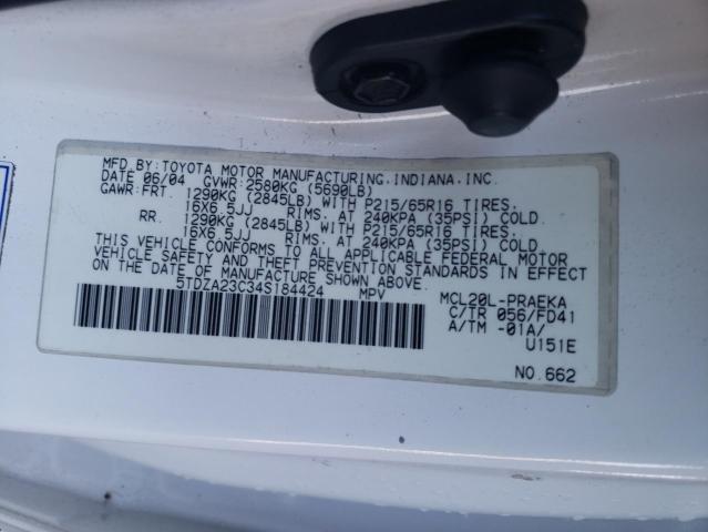 Photo 14 from auction – 2004 TOYOTA SIENNA CE with VIN 5TDZA23C34S184424