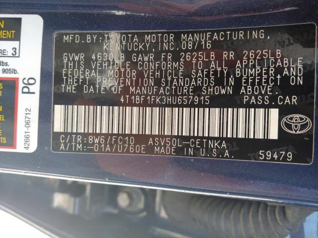 Photo 10 from auction – 2017 TOYOTA CAMRY LE with VIN 4T1BF1FK3HU657915