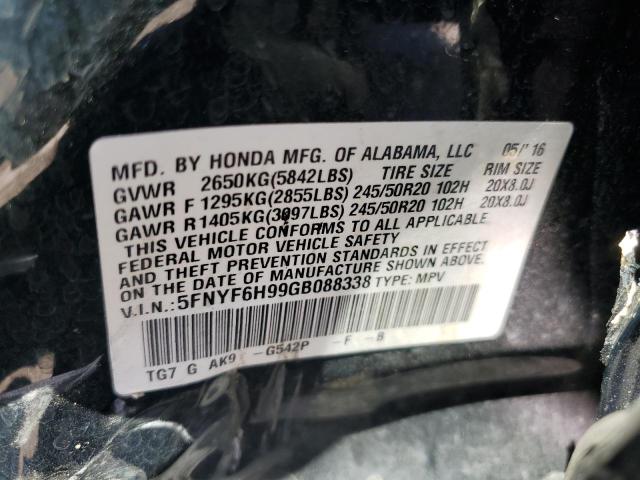 Photo 14 from auction – 2016 HONDA PILOT TOUR with VIN 5FNYF6H99GB088338