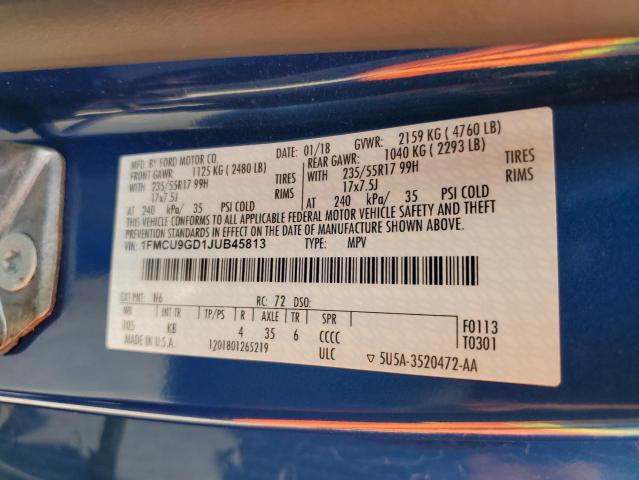 Photo 14 from auction – 2018 FORD ESCAPE SE with VIN 1FMCU9GD1JUB45813